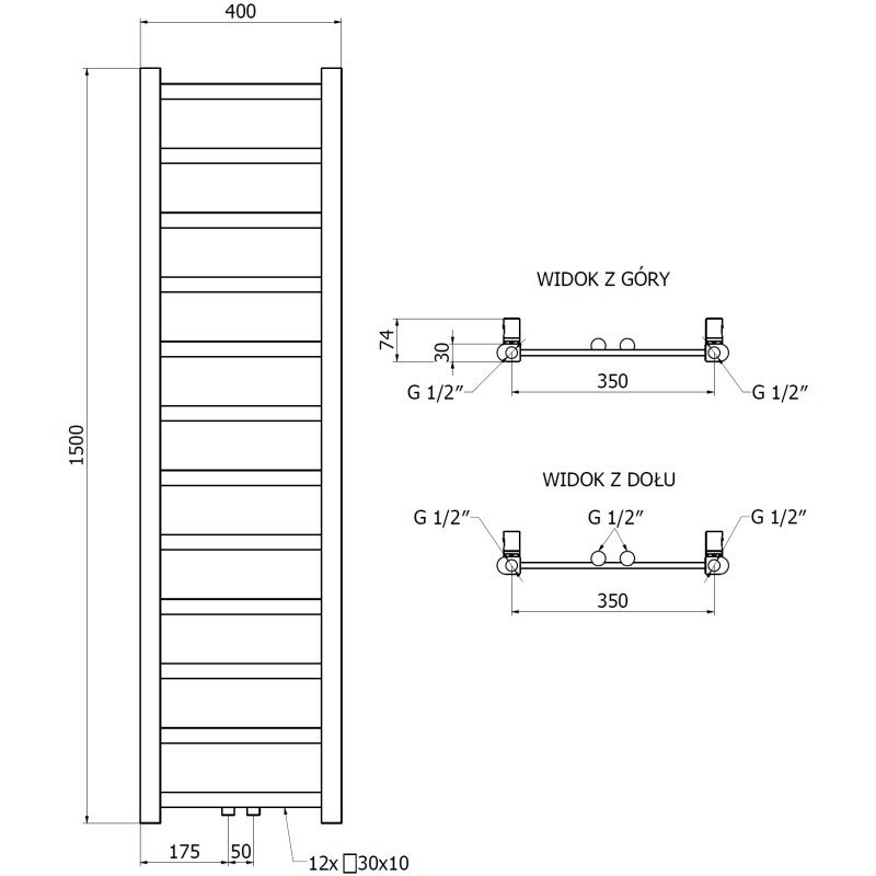 Mexen Bolt vonios radiatorius 1500 x 400 mm, 342 W, antracitas - W126-1500-400-00-66
