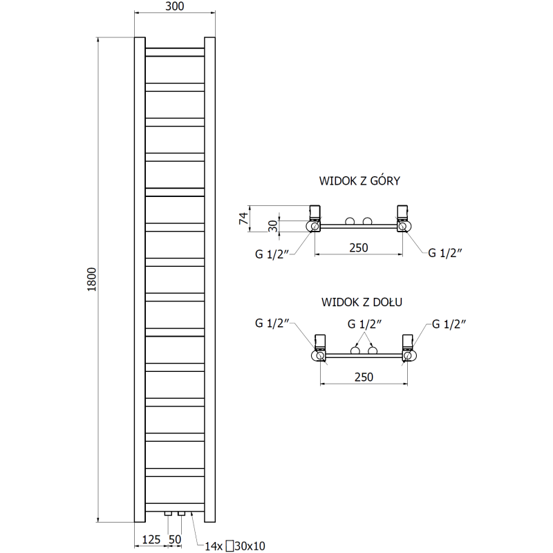 Mexen Bolt vonios radiatorius 1800 x 300 mm, 351 W, baltas - W126-1800-300-00-20