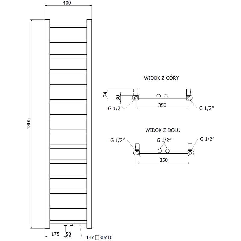 Mexen Bolt vonios kambario radiatorius 1800 x 400 mm, 406 W, baltas - W126-1800-400-00-20