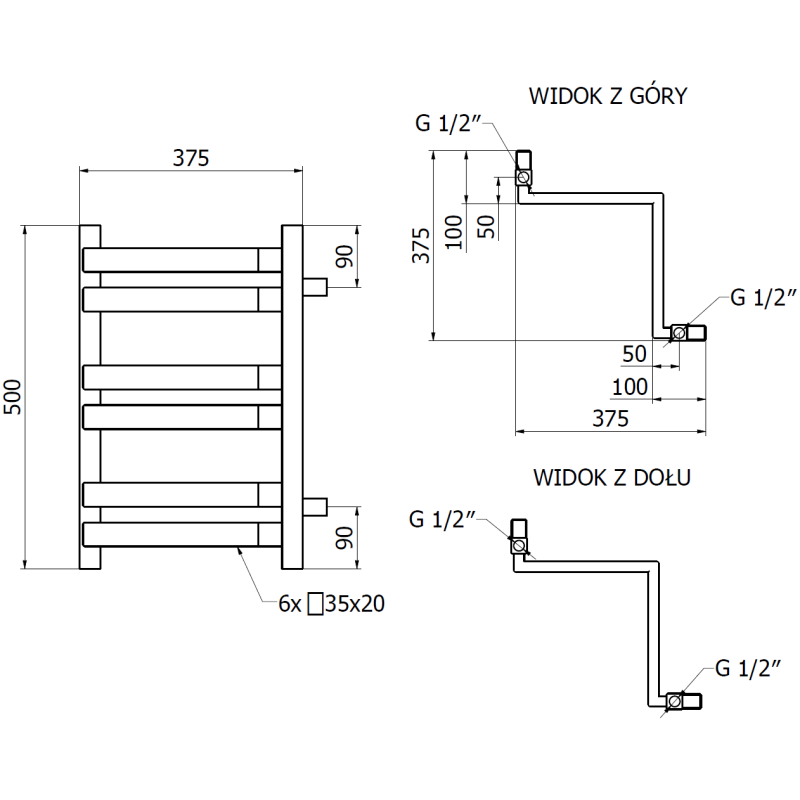Mexen Loop kampinis vonios radiatorius 500 x 375 mm, 253 W, antracitas - W129-0500-350-00-66