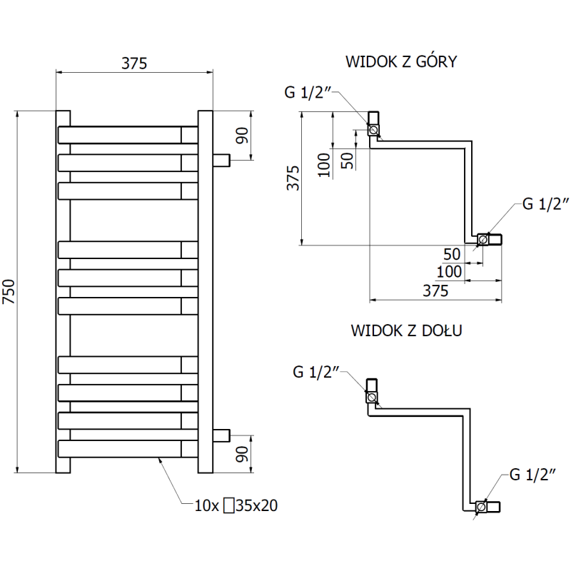 Mexen Loop vonios kambario kampinis radiatorius 750 x 375 mm, 413 W, juodas - W129-0750-350-00-70