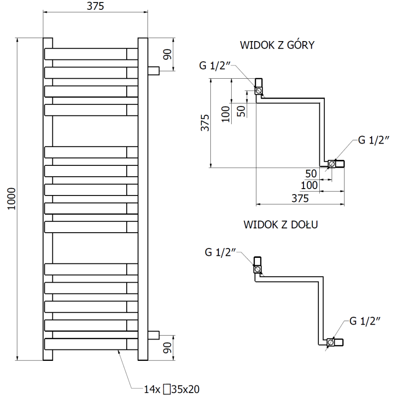 Mexen Loop vonios kambario kampinis radiatorius 1000 x 375 mm, 572 W, baltas - W129-1000-350-00-20