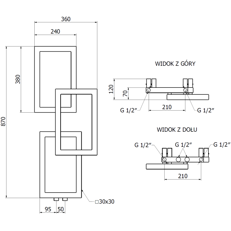 Mexen Grid dekoratyvinis vonios kambario radiatorius 870 x 360 mm, 209 W, baltas - W215-0870-360-00-20