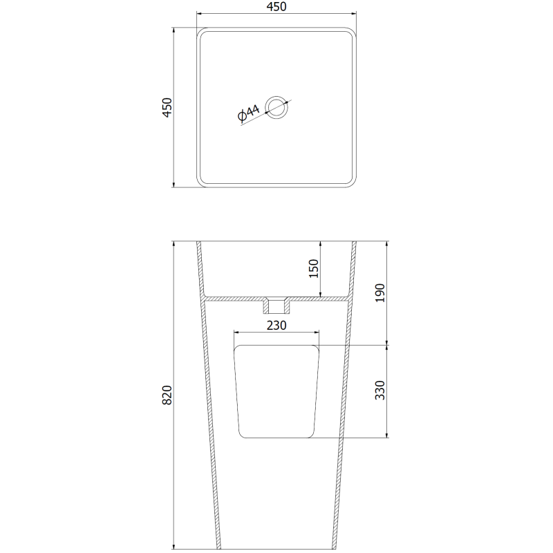 Mexen Adora laisvai pastatomas praustuvas iš konglomerato 45 x 45 cm, baltas matinis - 26564500