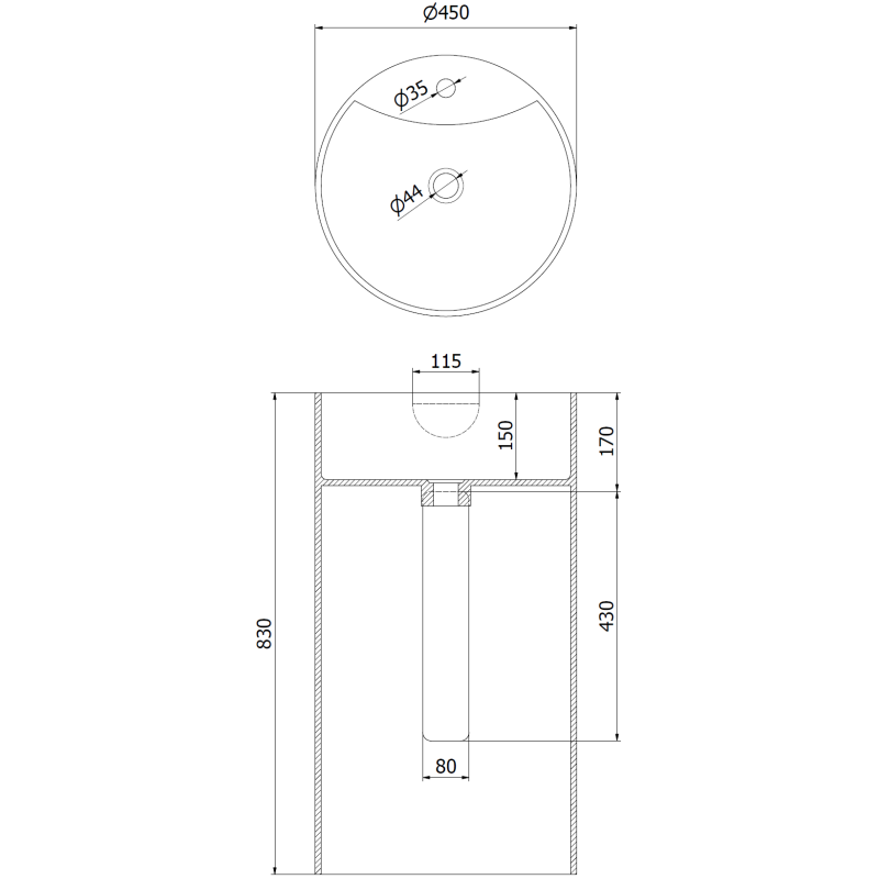 Mexen Ajax-02 stovimas praustuvas iš konglomerato 45 x 45 cm, baltas matinis - 26514500