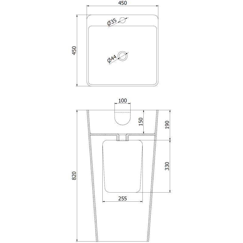 Mexen Neva laisvai stovinti praustuvė iš konglomerato 45 x 45 cm, balta matinė - 26614500