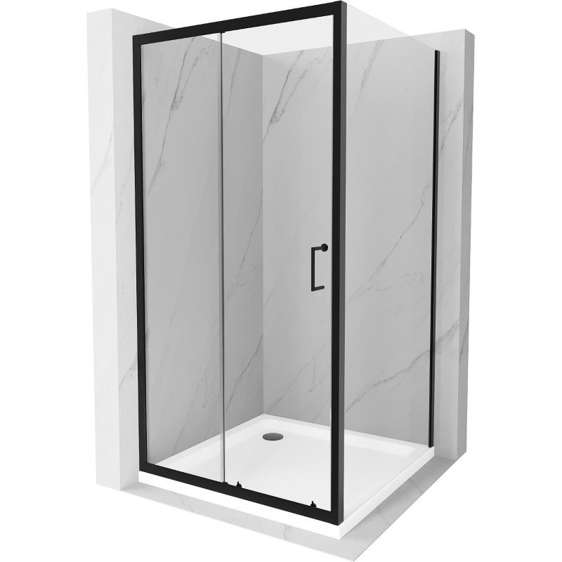 Mexen Apia stumdomos dušo kabina 90 x 90 cm, skaidri, juoda + Flat padėklas, baltas- 840-090-090-70-00-4010B