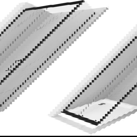 Mexen Apia stumdomoji dušo kabina 100 x 100 cm, permatoma, juoda + Flat dušo padėklas, baltas- 840-100-100-70-00-4010B