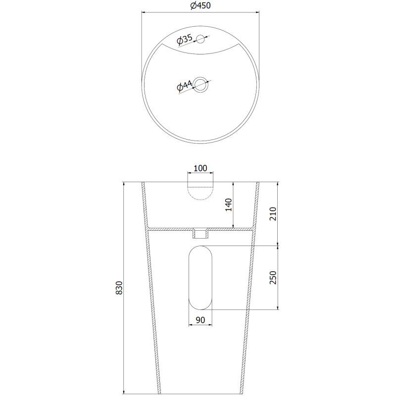 Mexen Onyx-02 laisvai stovintis praustuvas iš konglomerato 45 x 45 cm, baltas matinis - 26544500
