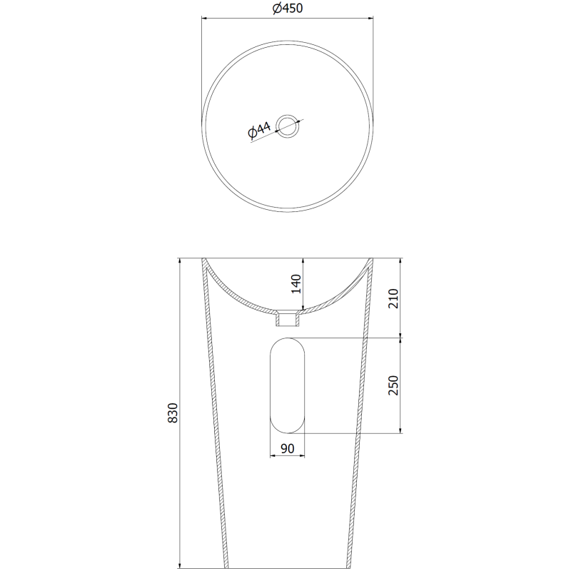 Mexen Onyx-03 laisvai pastatomas praustuvas iš konglomerato 45 x 45 cm, baltas matinis - 26534500