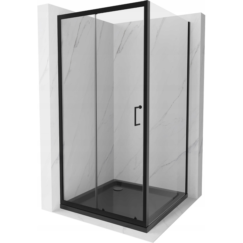 Mexen Apia stumdomas dušo kabinas 90 x 90 cm, permatomas, juodas + Flat dušo padėklas, juodas - 840-090-090-70-00-4070B
