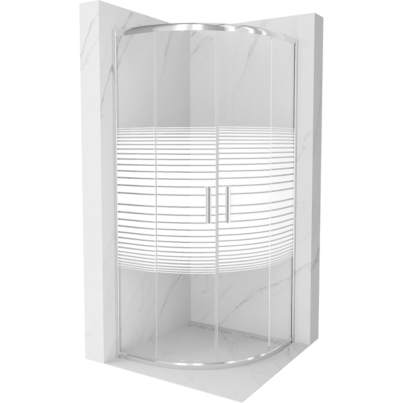 Mexen Rio pusapvalė dušo kabina 70 x 70 cm, baltos juostos, chromas - 863-070-070-01-20