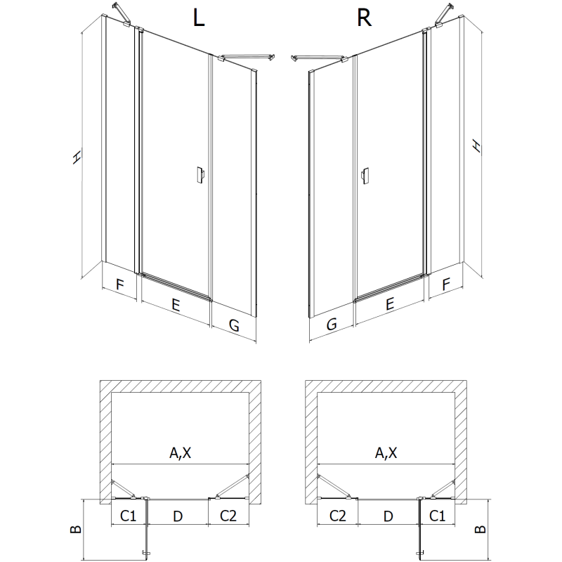 Mexen Mist atveriamos dušo durys 155 cm, permatomos, šepečiuota varis - 8A4-155-001-65-00