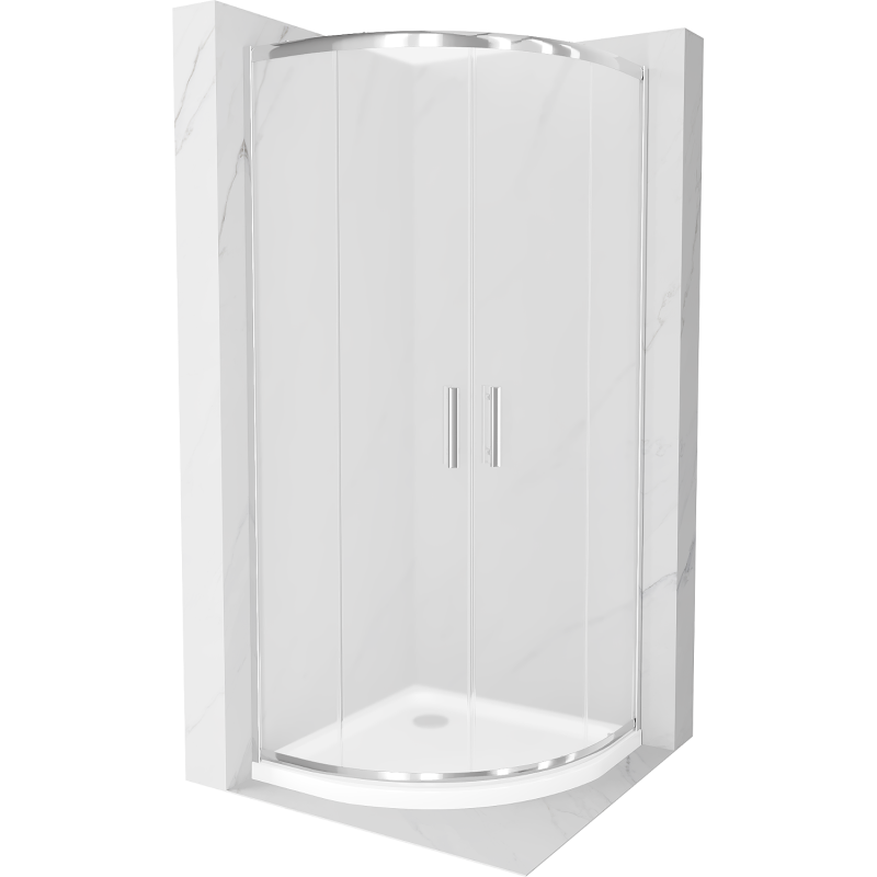 Mexen Rio pusapvalė dušo kabina 80 x 80 cm, matinė, chromas + Flat dušo padėklas, baltas - 863-080-080-01-30-4110