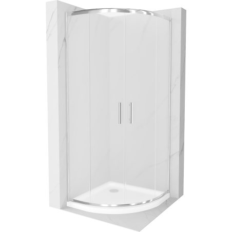 Mexen Rio pusapvalė dušo kabina 80 x 80 cm, matinė, chromas + Flat dušo padėklas, baltas - 863-080-080-01-30-4110