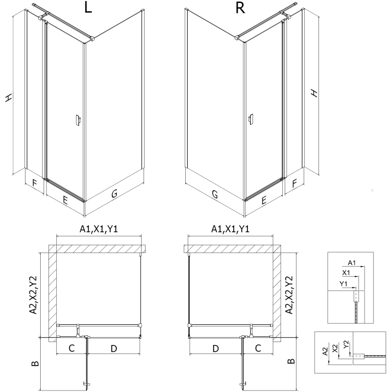 Mexen Mist T dušo kabina atveriama 110 x 100 cm, skaidri, juoda - 8A4T-110-100-70-00