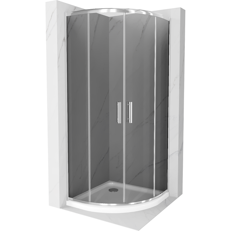Mexen Rio dušo kabina puslankiu 80 x 80 cm, grafitas, chromas + „Flat“ dušo padėklas, baltas - 863-080-080-01-40-4110