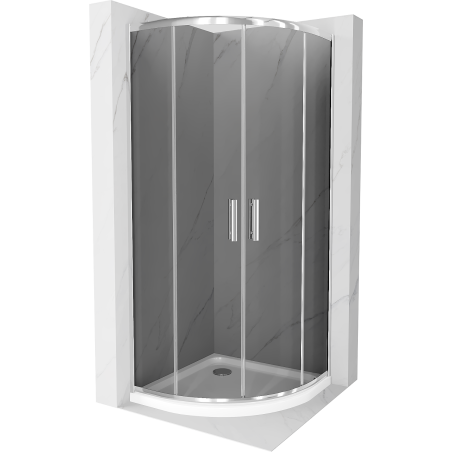 Mexen Rio dušo kabina puslankiu 80 x 80 cm, grafitas, chromas + „Flat“ dušo padėklas, baltas - 863-080-080-01-40-4110