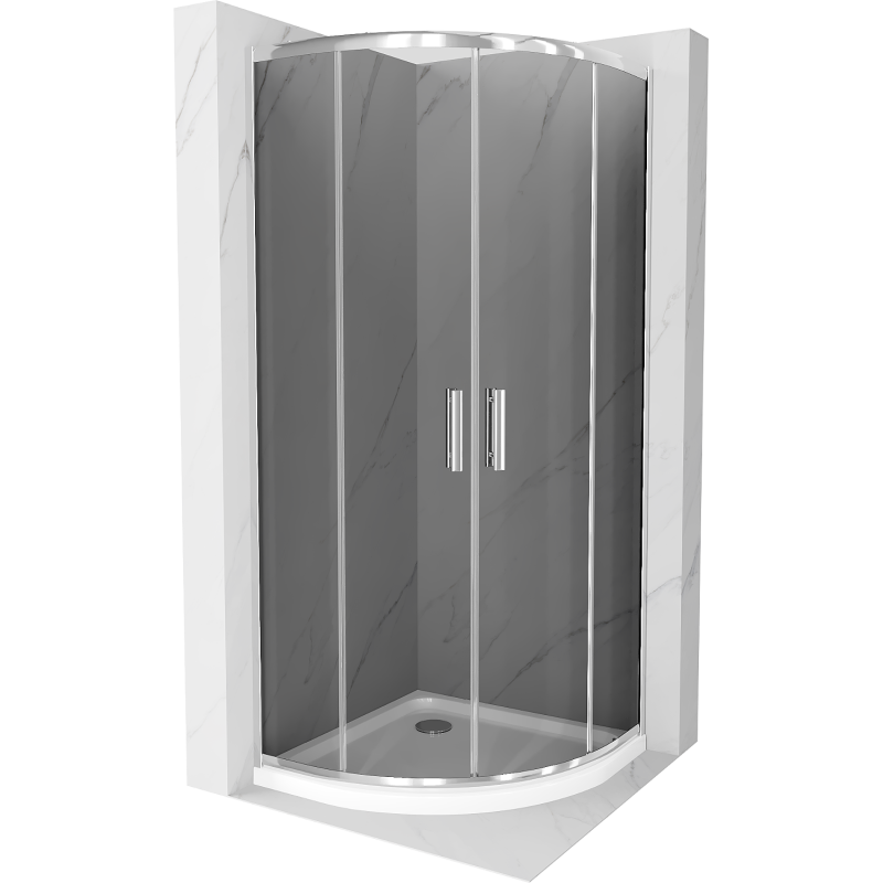 Mexen Rio pusapvalė dušo kabina 90 x 90 cm, grafitas, chromas + Flat dušo padėklas, baltas - 863-090-090-01-40-4110