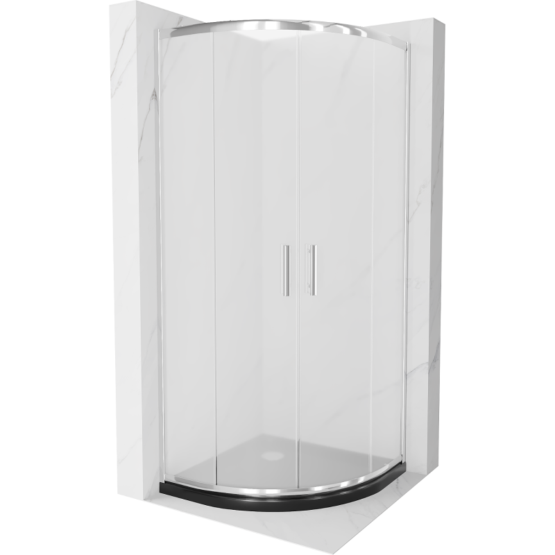 Mexen Rio pusapvalė dušo kabina 90 x 90 cm, matinė, chromuota + juoda „Flat“ dušo padėklas - 863-090-090-01-30-4170