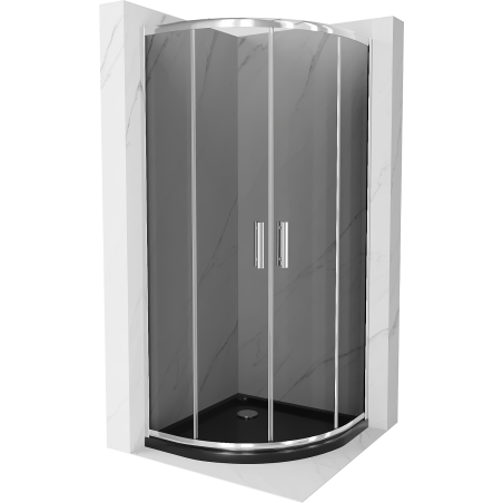 Mexen Rio pusapvalė dušo kabina 80 x 80 cm, grafitas, chromas + juodas Flat padėklas - 863-080-080-01-40-4170