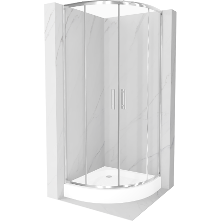 Mexen Rio pusapvalė dušo kabina 90 x 90 cm, permatomas, chromuota + baltas padėklas - 863-090-090-01-00-4710