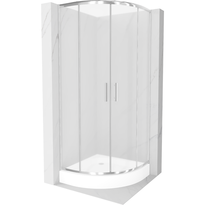 Mexen Rio pusapvalė dušo kabina 80 x 80 cm, matinė, chromuota + padėklas, balta - 863-080-080-01-30-4710