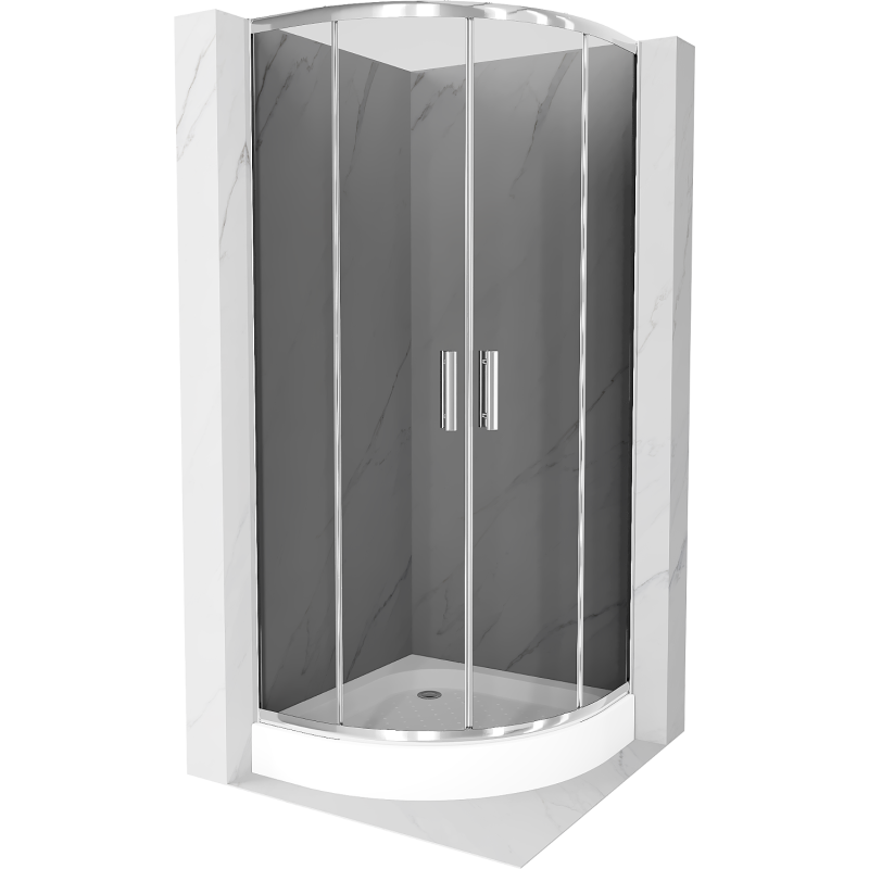 Mexen Rio pusapvalė dušo kabina 80 x 80 cm, grafitas, chromas + padėklas, baltas - 863-080-080-01-40-4710