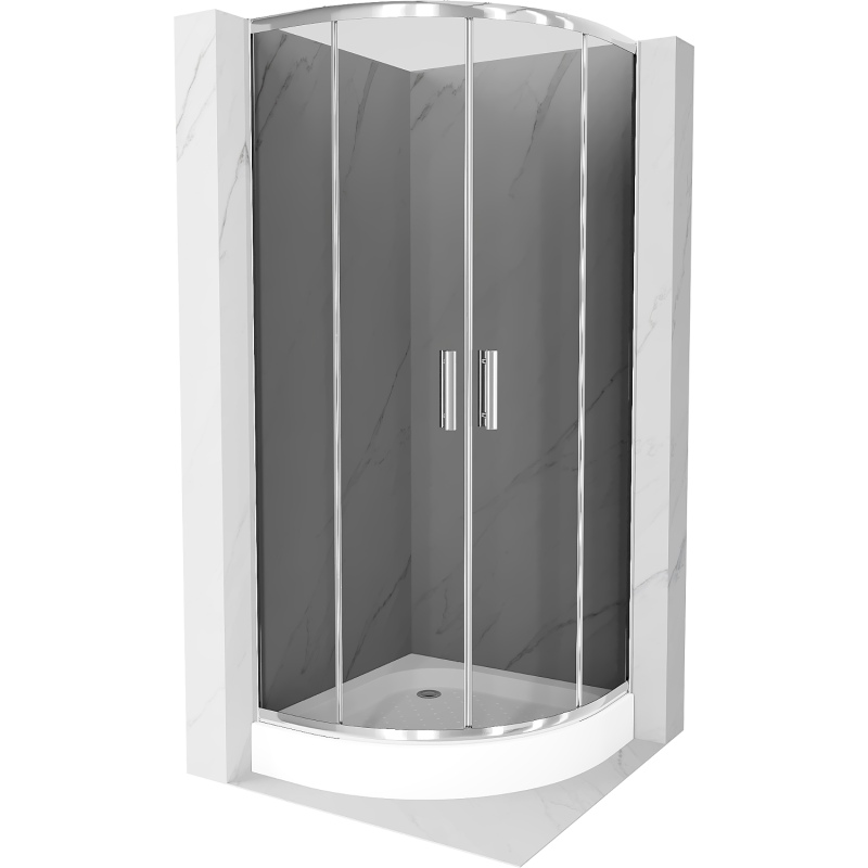 Mexen Rio pusapvalė dušo kabina 90 x 90 cm, grafitas, chromas + dušo padėklas, baltas - 863-090-090-01-40-4710