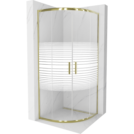 Mexen Rio Duso kabina pusapvalė 80 x 80 cm, baltos juostos, auksinė - 863-080-080-50-20