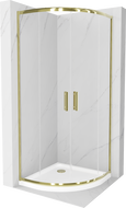 Mexen Rio pusapvalė dušo kabina 90 x 90 cm, permatoma, auksinė + Flat dušo padėklas, baltas - 863-090-090-50-00-4110G