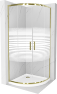 Mexen Rio pusapvalė dušo kabina 90 x 90 cm, baltos juostos, aukso + Flat padėklas, baltas - 863-090-090-50-20-4110G