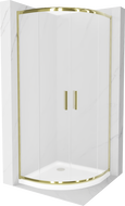 Mexen Rio pusapvalė dušo kabina 80 x 80 cm, matinė, auksinė + Flat padėklas, baltas - 863-080-080-50-30-4110G