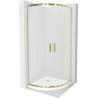 Mexen Rio pusapvalė dušo kabina 90 x 90 cm, matinė, auksinė + Flat dušo padėklas, baltas - 863-090-090-50-30-4110G
