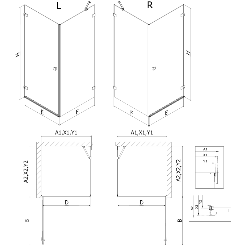 Mexen Lunar-B dešinysis dušo kabinas 85 x 70 cm, skaidrus, auksinis šlifuotas - 832-085-070-55-00-P