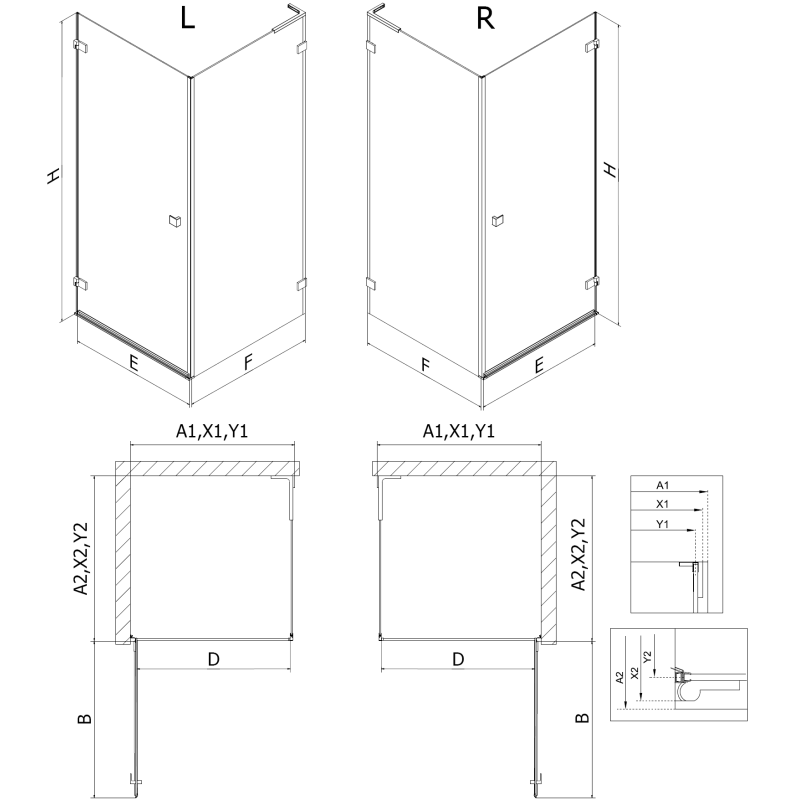 Mexen Lunar-B L dešinė pakreipiama dušo kabina 95 x 90 cm, permatoma, chromas - 832L-095-090-01-00-P