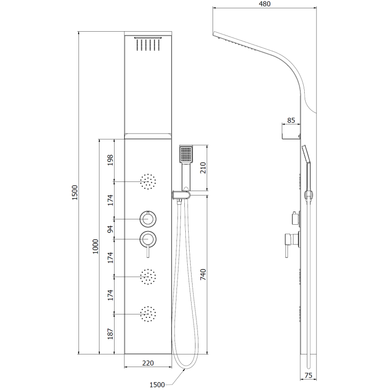 Mexen Borg dušo panelis, chromas - 7615-03-00