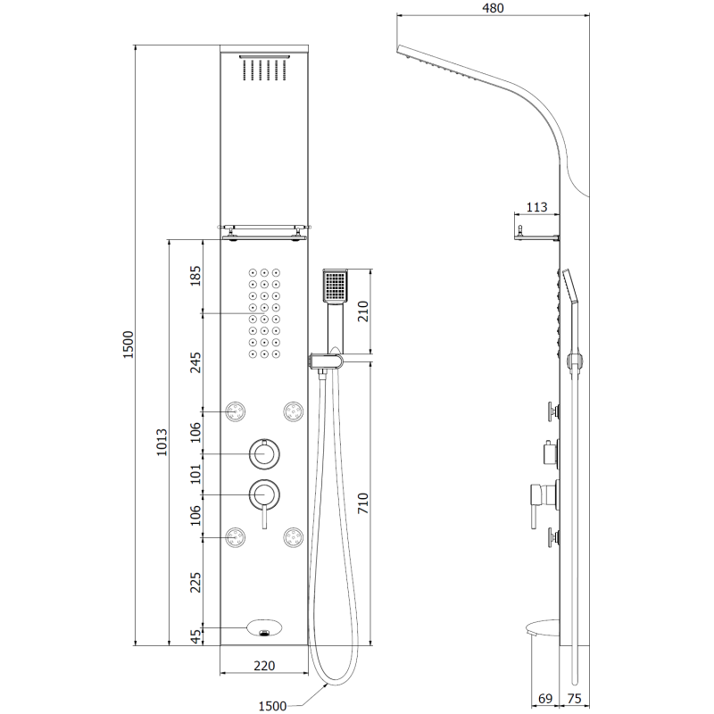 Mexen Adrox dušo panelis su snapu, chromas - 7613-04-00