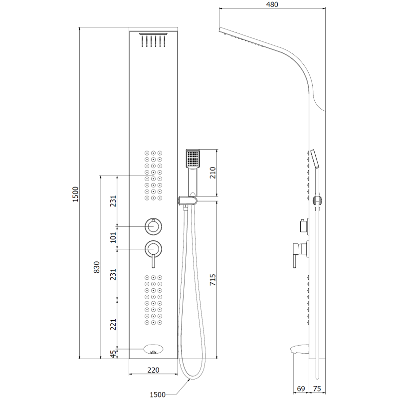 Mexen Ardo dušo panelis su snapeliu, juodas - 7617-04-70