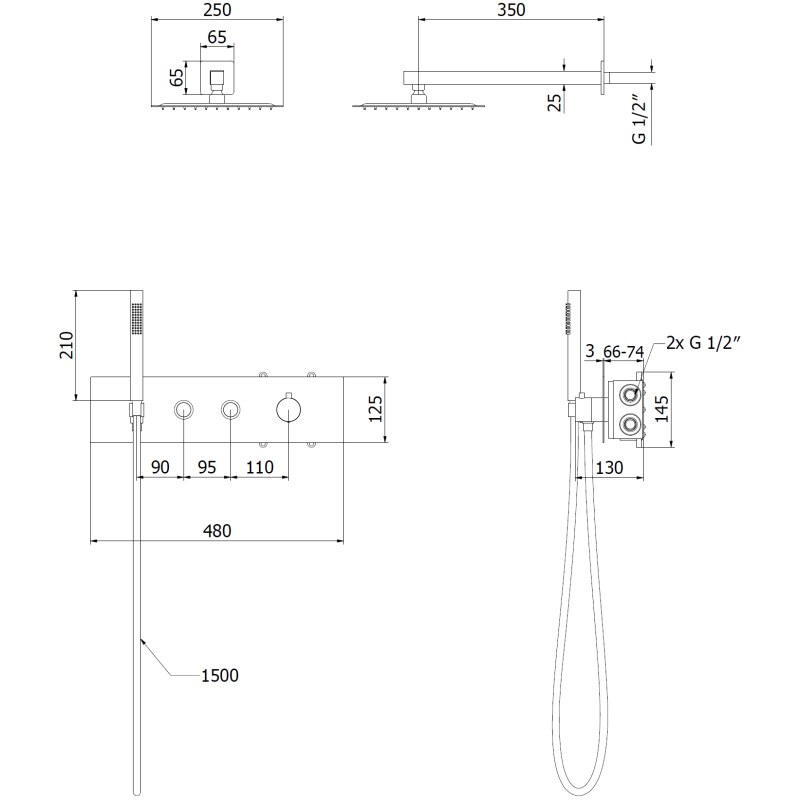 Mexen Azul paslėptas dušo komplektas, juodas - 7629-03-70