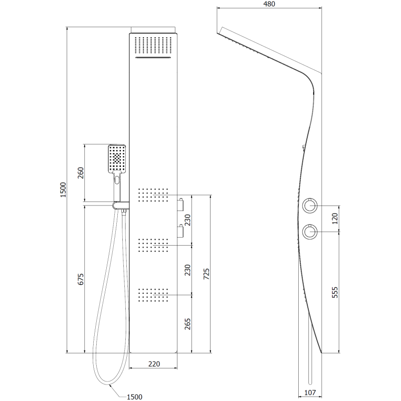 Mexen Bali dušo panelė, juoda/balta - 7622-03-71