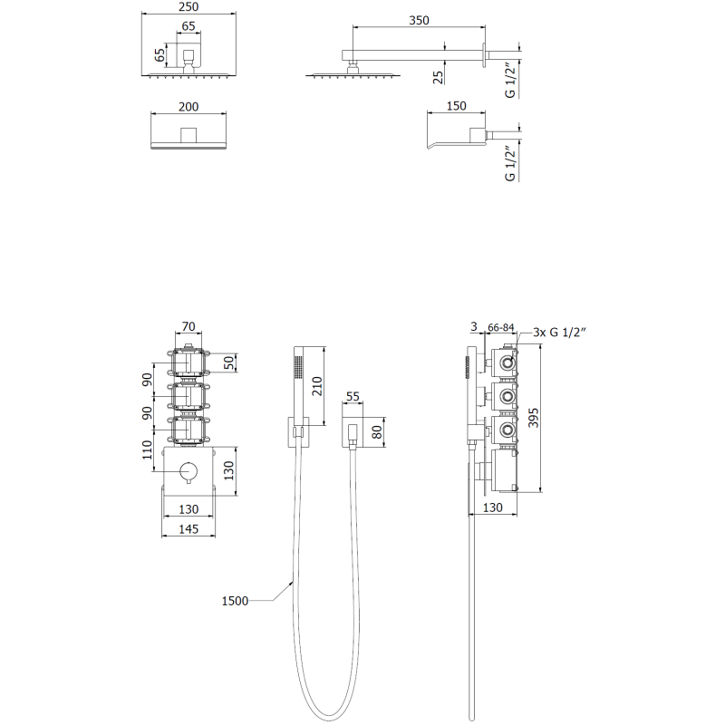 Mexen Boka paslėptas dušo komplektas, chromas - 7603-03-00