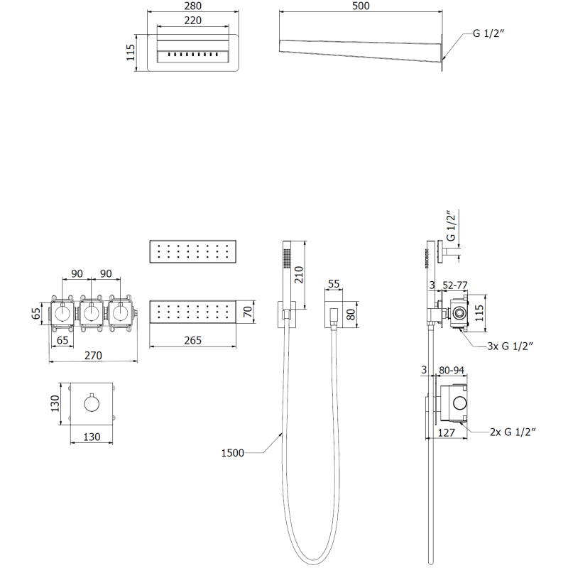 Mexen Fall paslėptas dušo komplektas, chromas - 7602-04-00