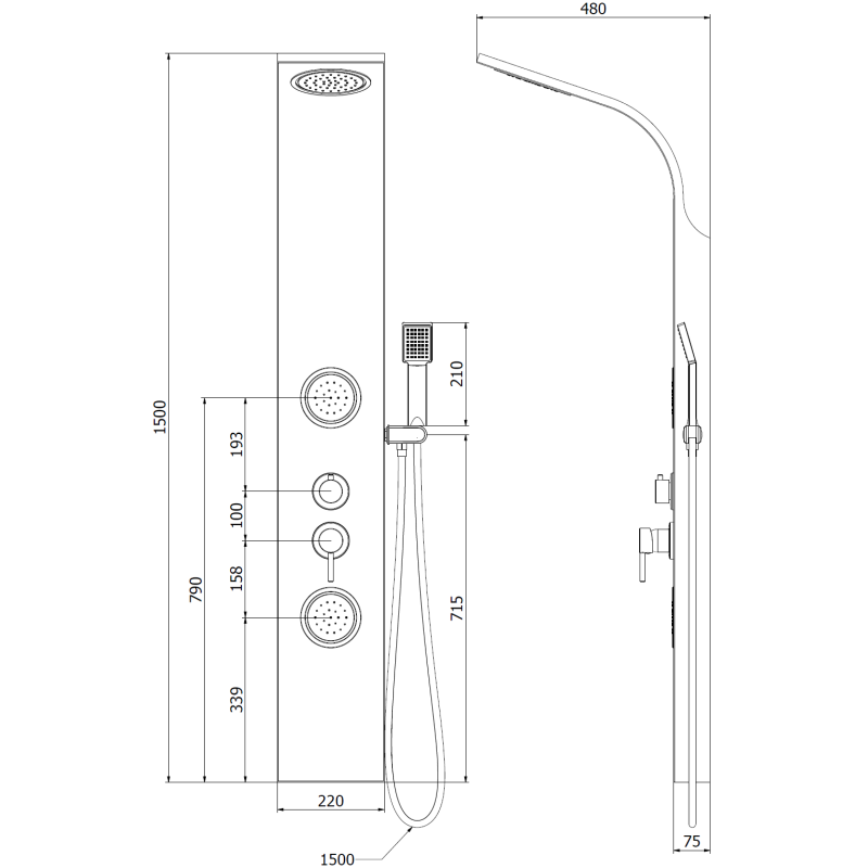 Mexen Gros dušo panelis, juodas - 7619-03-70