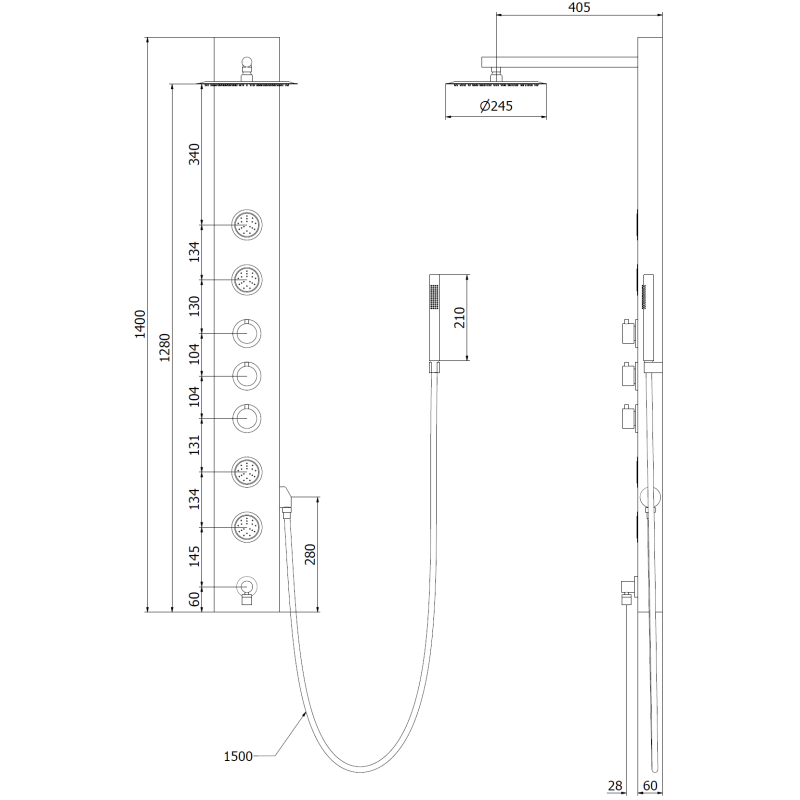 Mexen Ivo dušo panelis su lataku, juodas - 7608-03-70