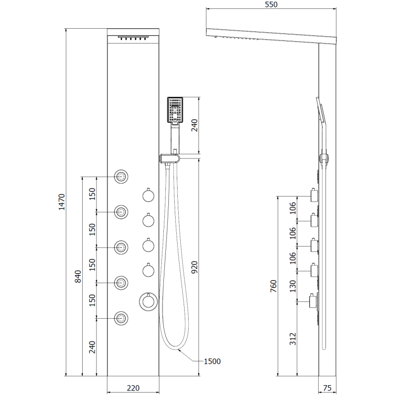 Mexen Lando dušo panelis, juodas - 7611-04-70