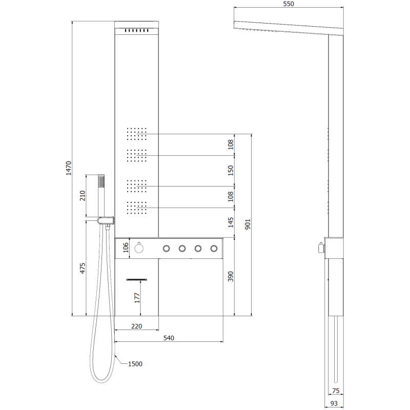 Mexen Natan dušo panelis su snapu, chromuotas - 7626-04-00