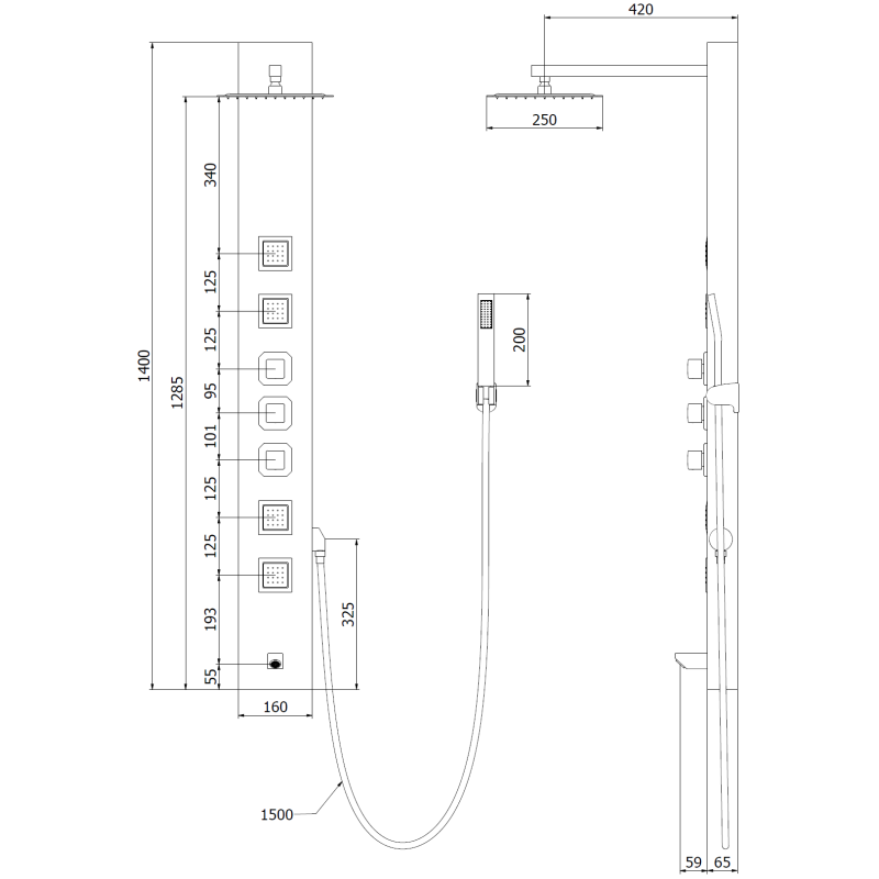 Mexen Orco dušo panelis, juodas - 7607-03-70
