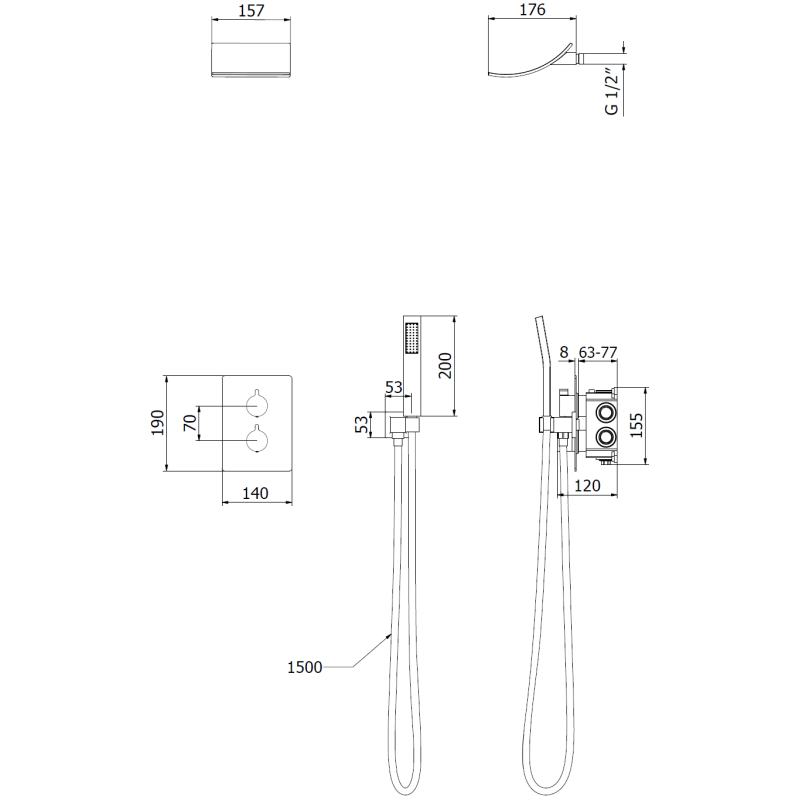 Mexen Salto paslėptas dušo komplektas, chromas - 7604-02-00