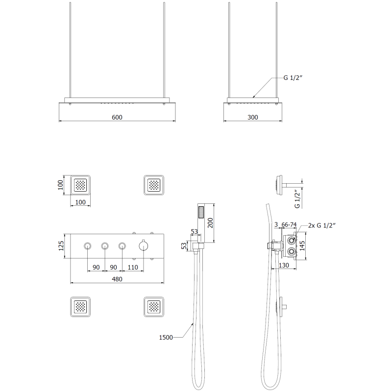 Mexen Soler paslėptas dušo komplektas, chromuotas - 7601-04-00
